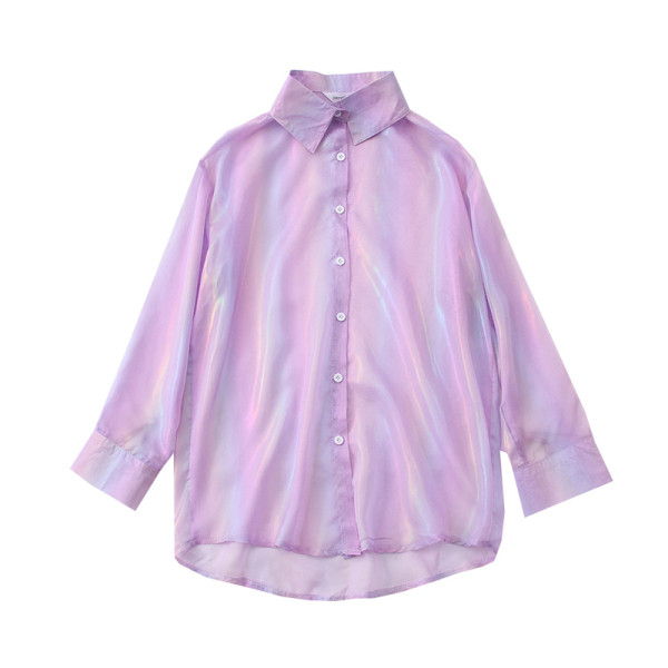 Jauna modeļa sieviešu svītrains krekls ar klasisku apkakli un garām piedurknēm