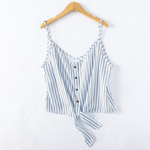 Lühike triibuline lipsukeste ja õhukeste rihmadega topp