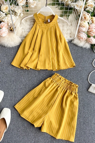 Naiste kõrge vöökohaga kaheosaline igapäevane komplekt