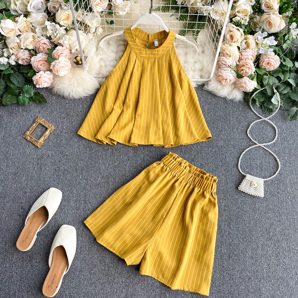 Naiste kõrge vöökohaga kaheosaline igapäevane komplekt