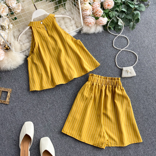 Naiste kõrge vöökohaga kaheosaline igapäevane komplekt