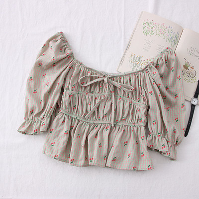 Μοντέρνα γυναικεία μπλούζα καρό με στρογγυλή λαιμόκοψη και 3/4 μανίκια