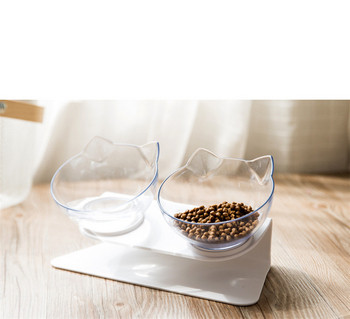 Πλαστικό διπλό μπολ για τρόφιμα γάτας με βάση