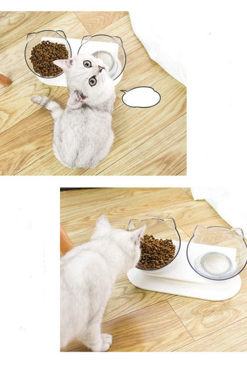 Пластмасова двойна купичка за храна на котки със стойка