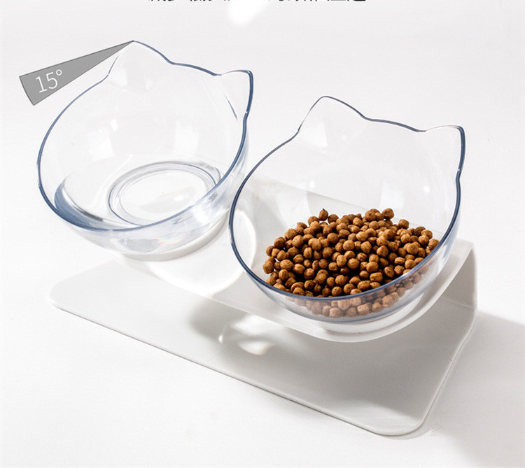 Пластмасова двойна купичка за храна на котки със стойка