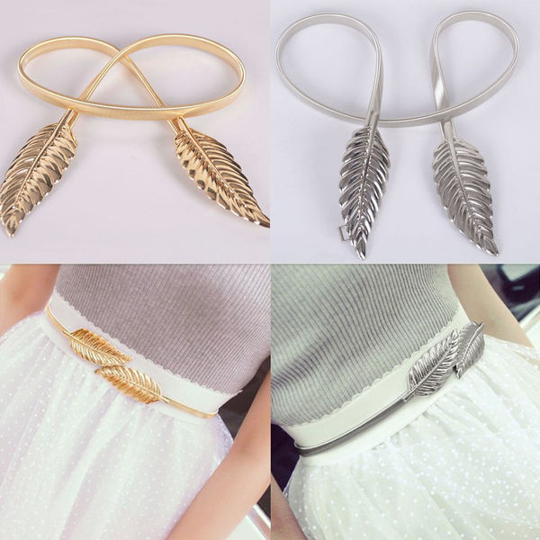 Metalinis elastingas moteriškas diržas su lapeliais