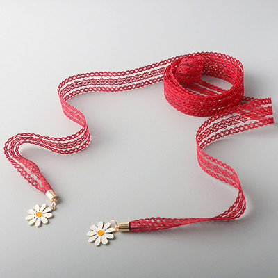 Sieviešu mežģīņu josta ar margrietiņām - garums 155 cm