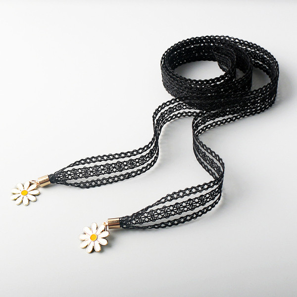 Sieviešu mežģīņu josta ar margrietiņām - garums 155 cm