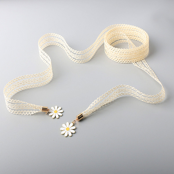 Sieviešu mežģīņu josta ar margrietiņām - garums 155 cm