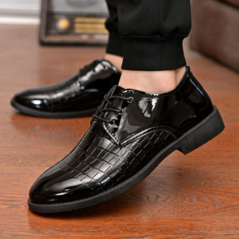 Мъжки официални обувки от еко кожа и равна подметка