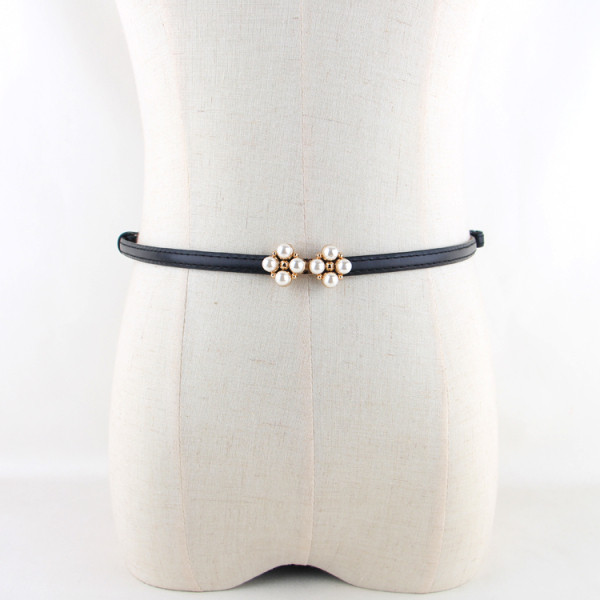 Moderna sieviešu josta ar pērlēm no eko ādas