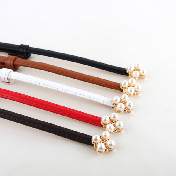 Moderna sieviešu josta ar pērlēm no eko ādas