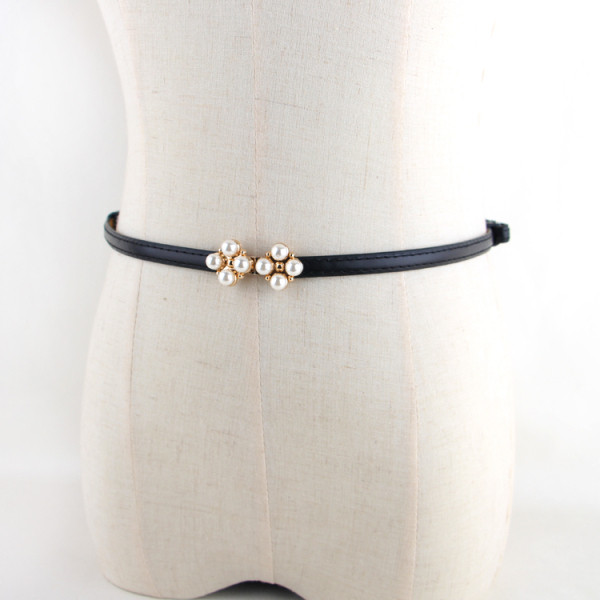 Moderna sieviešu josta ar pērlēm no eko ādas