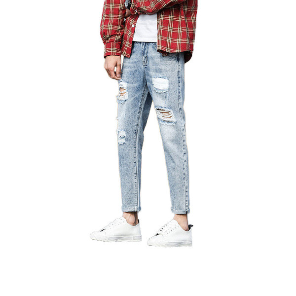 Blugi casual barbatesti cu motive rupte de culoare deschisa