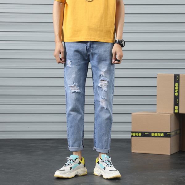 Blugi bărbați de primăvară-toamnă cu motive rupte