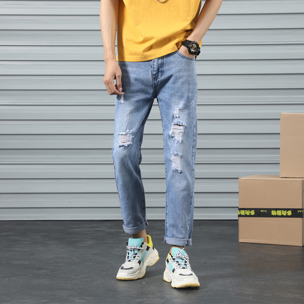 Blugi bărbați de primăvară-toamnă cu motive rupte