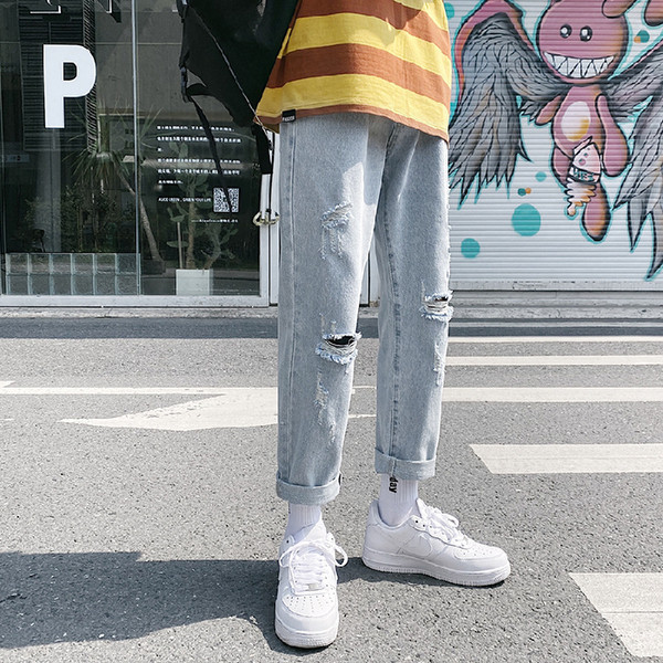 Blugi barbati model drept cu motive rupte