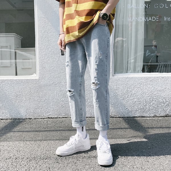 Blugi barbati model drept cu motive rupte