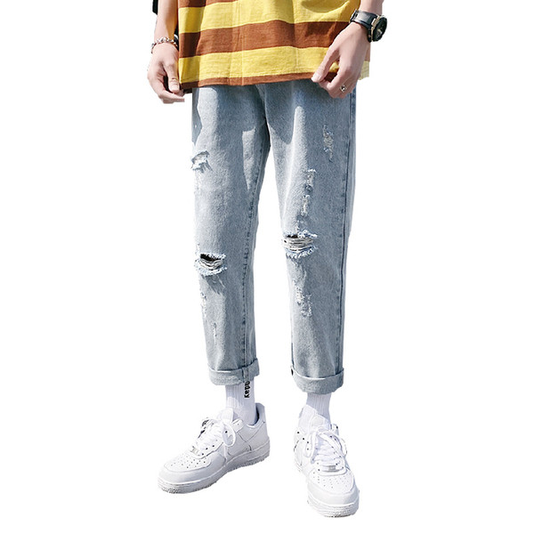 Blugi barbati model drept cu motive rupte