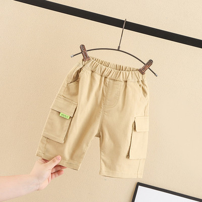 Pantaloni 3/4 copii cu buzunare si talie elastica in bej