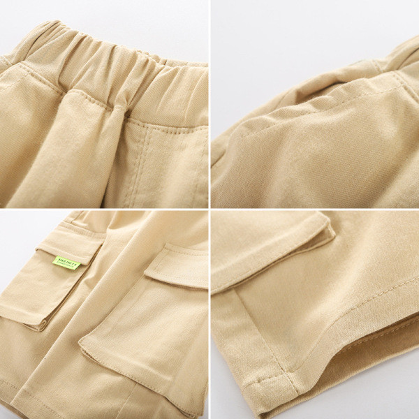 Pantaloni 3/4 copii cu buzunare si talie elastica in bej