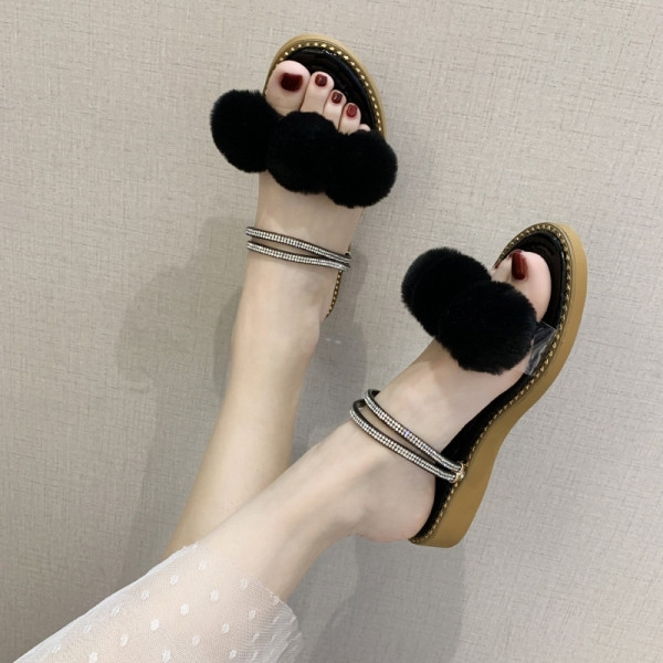 Papuci eleganti de dama cu puf si efect stralucitor