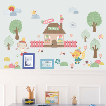 Самозалепващ се стикер за стена във формата на къща с дървета подходящ за детска стая 