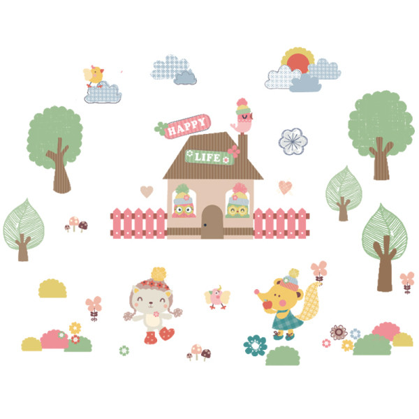 Autocolant de perete autoadeziv în formă de casă în copac potrivit unei camere pentru copii