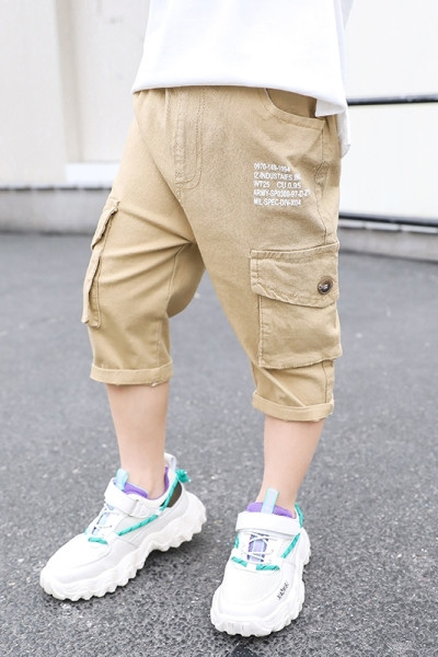 Pantaloni casual copii pentru baieti cu buzunare si inscriptionare