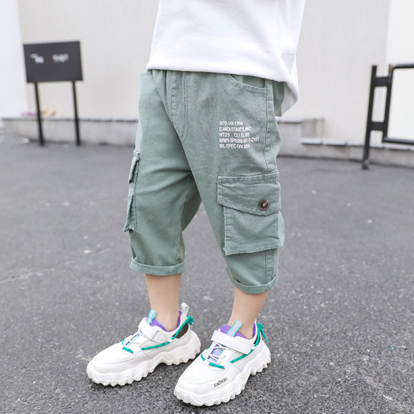 Pantaloni casual copii pentru baieti cu buzunare si inscriptionare