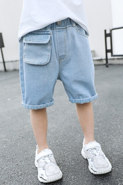 Pantaloni scurți casual din denim cu buzunar în albastru