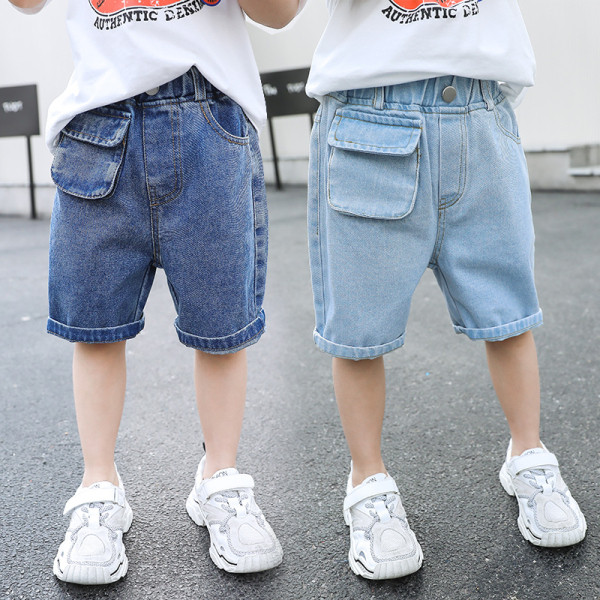 Pantaloni scurți casual din denim cu buzunar în albastru