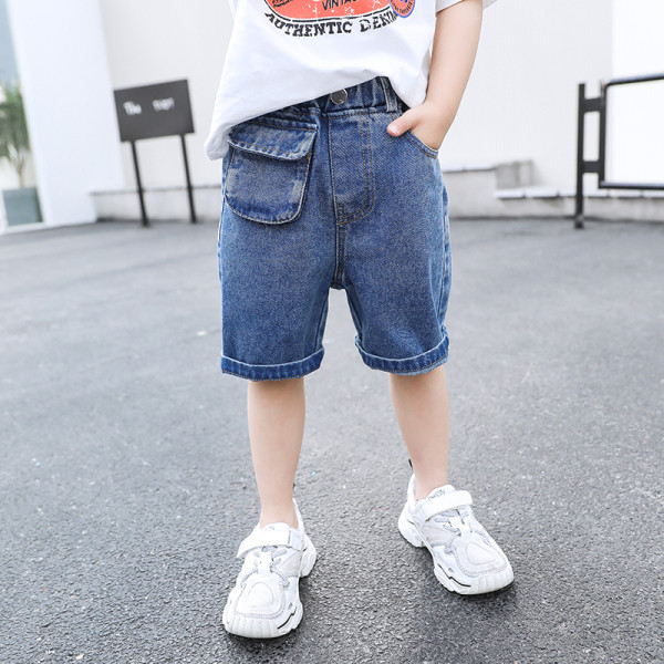 Pantaloni scurți casual din denim cu buzunar în albastru