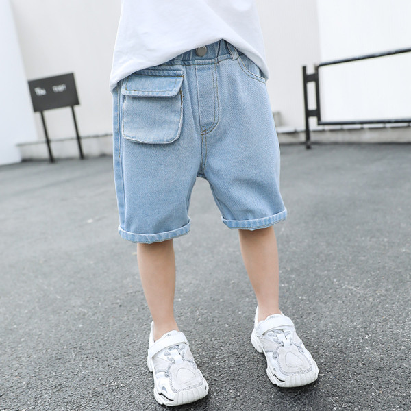 Pantaloni scurți casual din denim cu buzunar în albastru