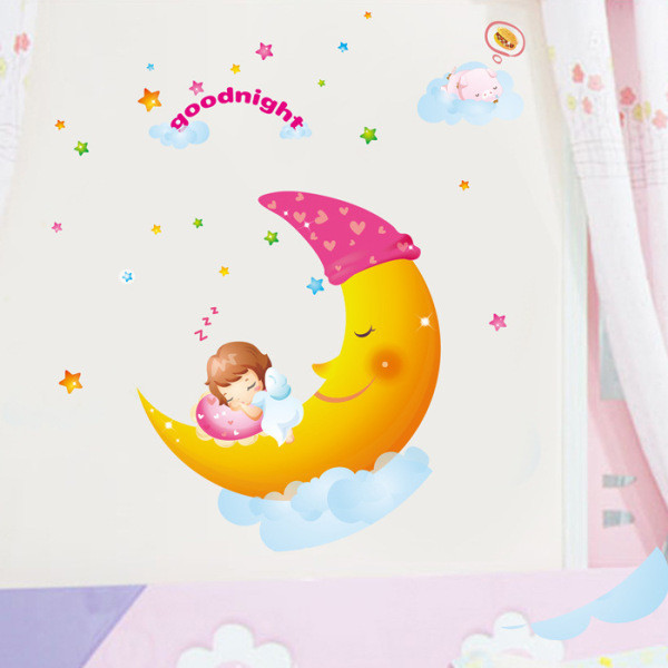 Bērniem piemērota pašlīmējoša sienas uzlīme mēness formā