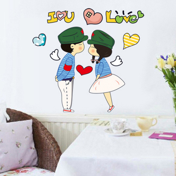 Autocolant de perete cu o fată și un băiat potrivit pentru un dormitor