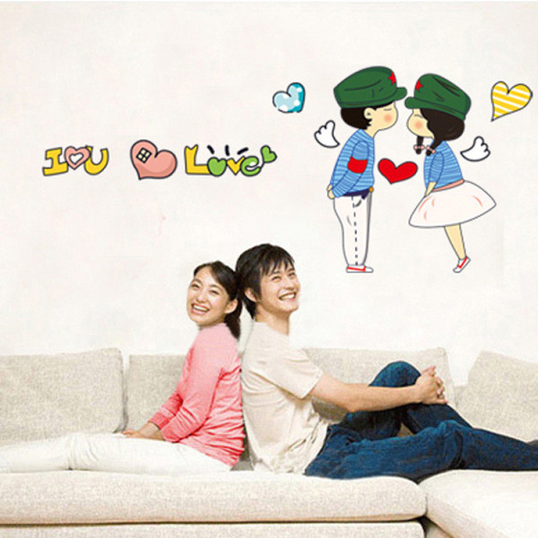 Autocolant de perete cu o fată și un băiat potrivit pentru un dormitor