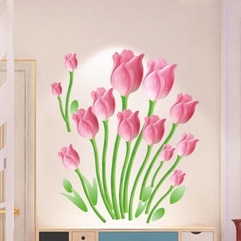 Водоустойчив самозалепващ се стикер за стена с розови лалета