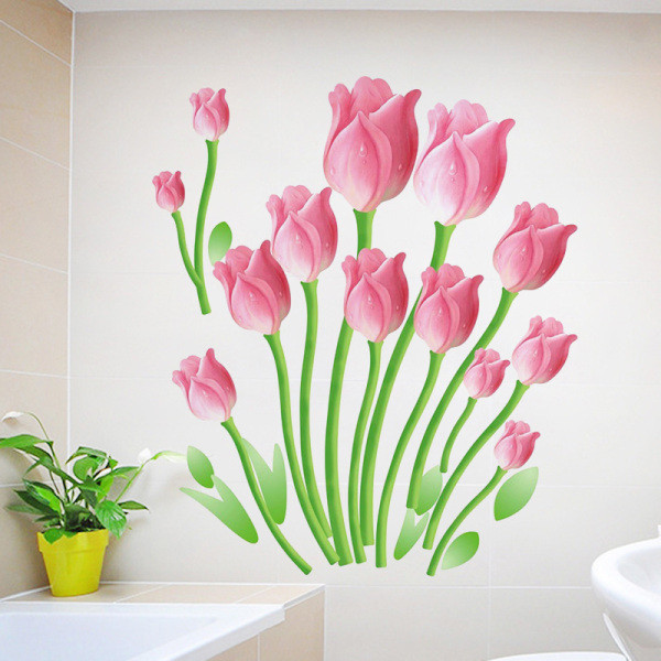 Vízálló öntapadó falmatrica rózsaszín tulipánokkal