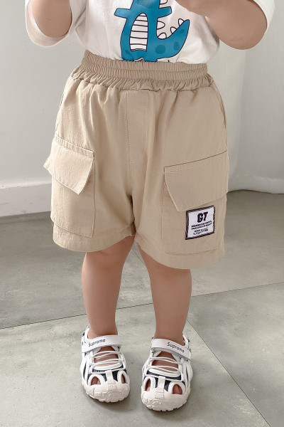 Casual σορτς με ελαστική μέση και τσέπες σε μπεζ και πράσινο χρώμα