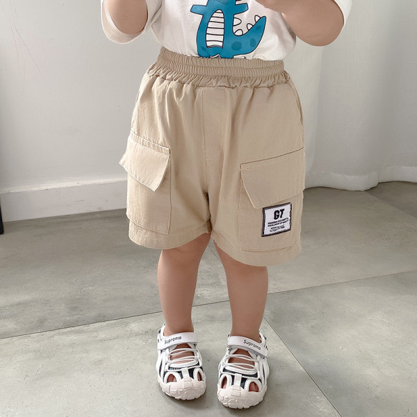 Casual σορτς με ελαστική μέση και τσέπες σε μπεζ και πράσινο χρώμα