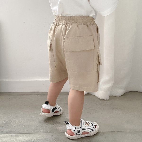 Casual σορτς με ελαστική μέση και τσέπες σε μπεζ και πράσινο χρώμα