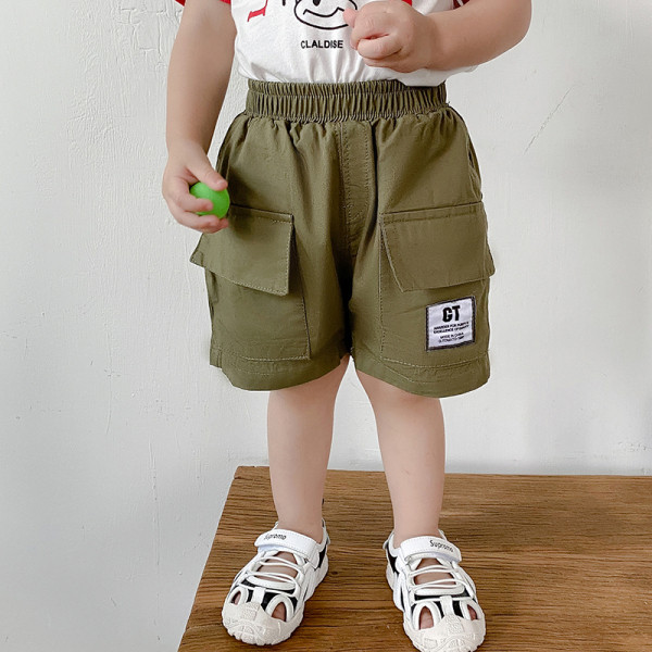 Casual σορτς με ελαστική μέση και τσέπες σε μπεζ και πράσινο χρώμα