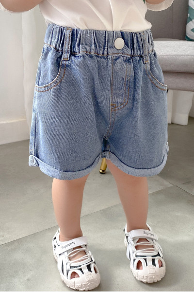 Pantaloni scurți casual din denim cu talie elastică pentru băieți