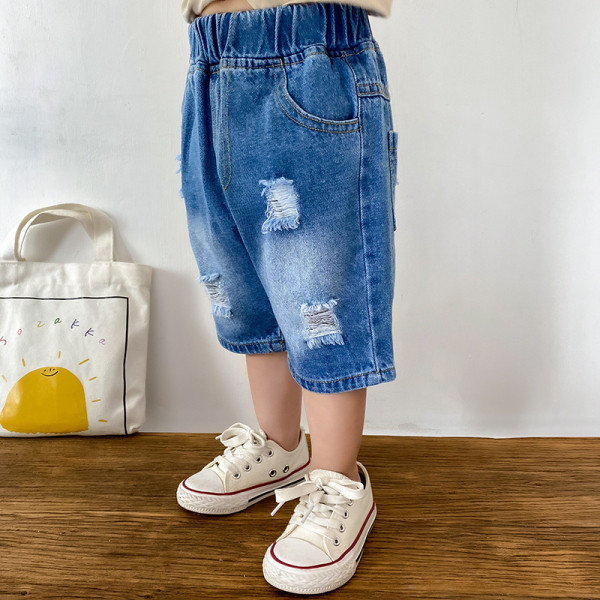 Casual τζιν με ελαστική μέση και σχισμένο μοτίβο σε μπλε χρώμα