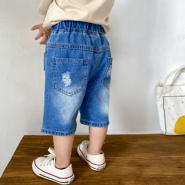 Casual τζιν με ελαστική μέση και σχισμένο μοτίβο σε μπλε χρώμα