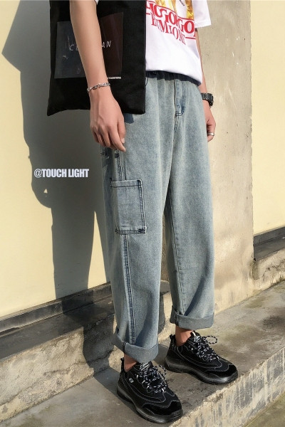 Férfi széles farmernadrág oldalsó zsebbel