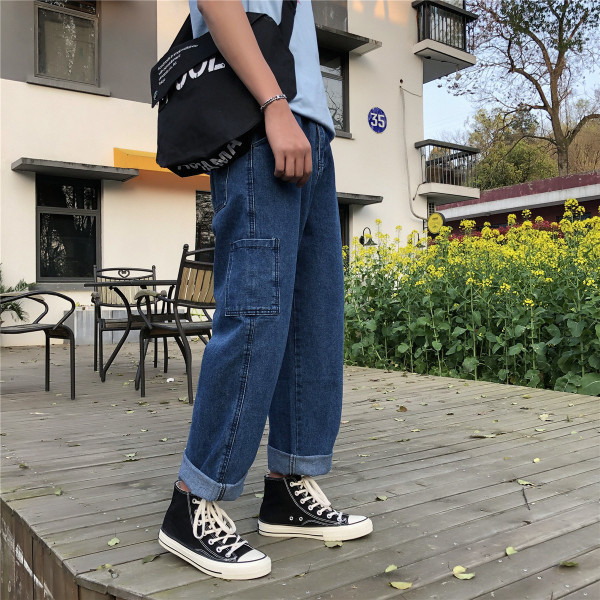 Férfi széles farmernadrág oldalsó zsebbel