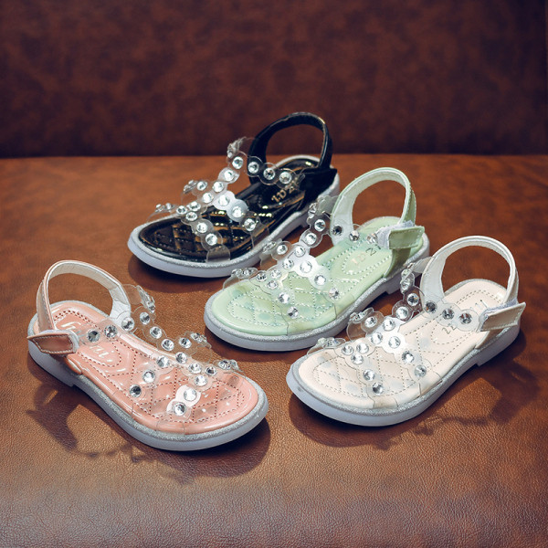 Casual παιδικά σανδάλια με διακόσμηση πέτρες και επίπεδη σόλα για κορίτσια