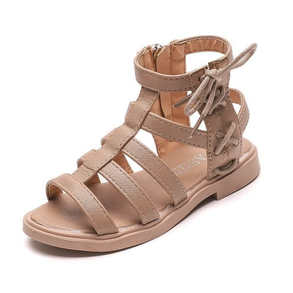 Öko-nahast valmistatud vabaaja sandaalid paelte ja lameda tallaga